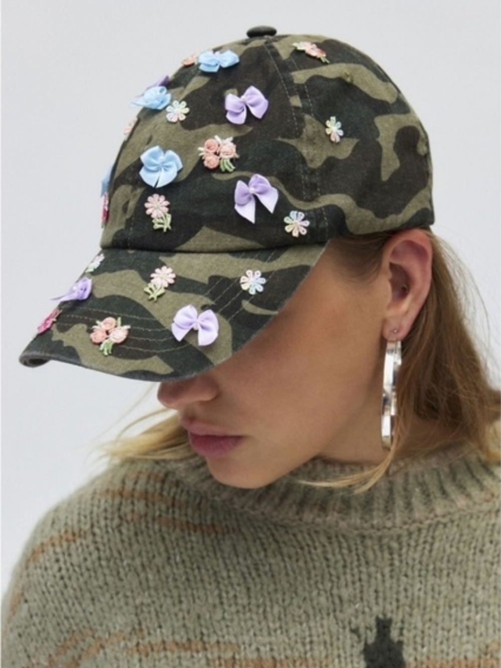 Urban Outfitters Camo Bow & Floral Accent Baseball Cap NWT
